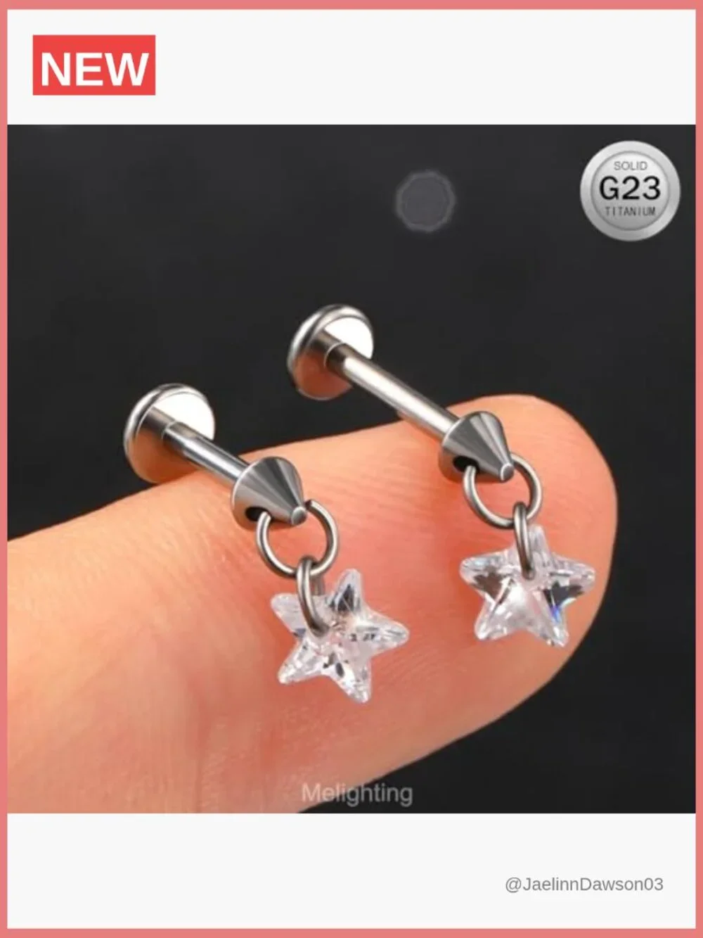 16G Titanium Vertical Helix Piercing Star Dangle Stud Earring